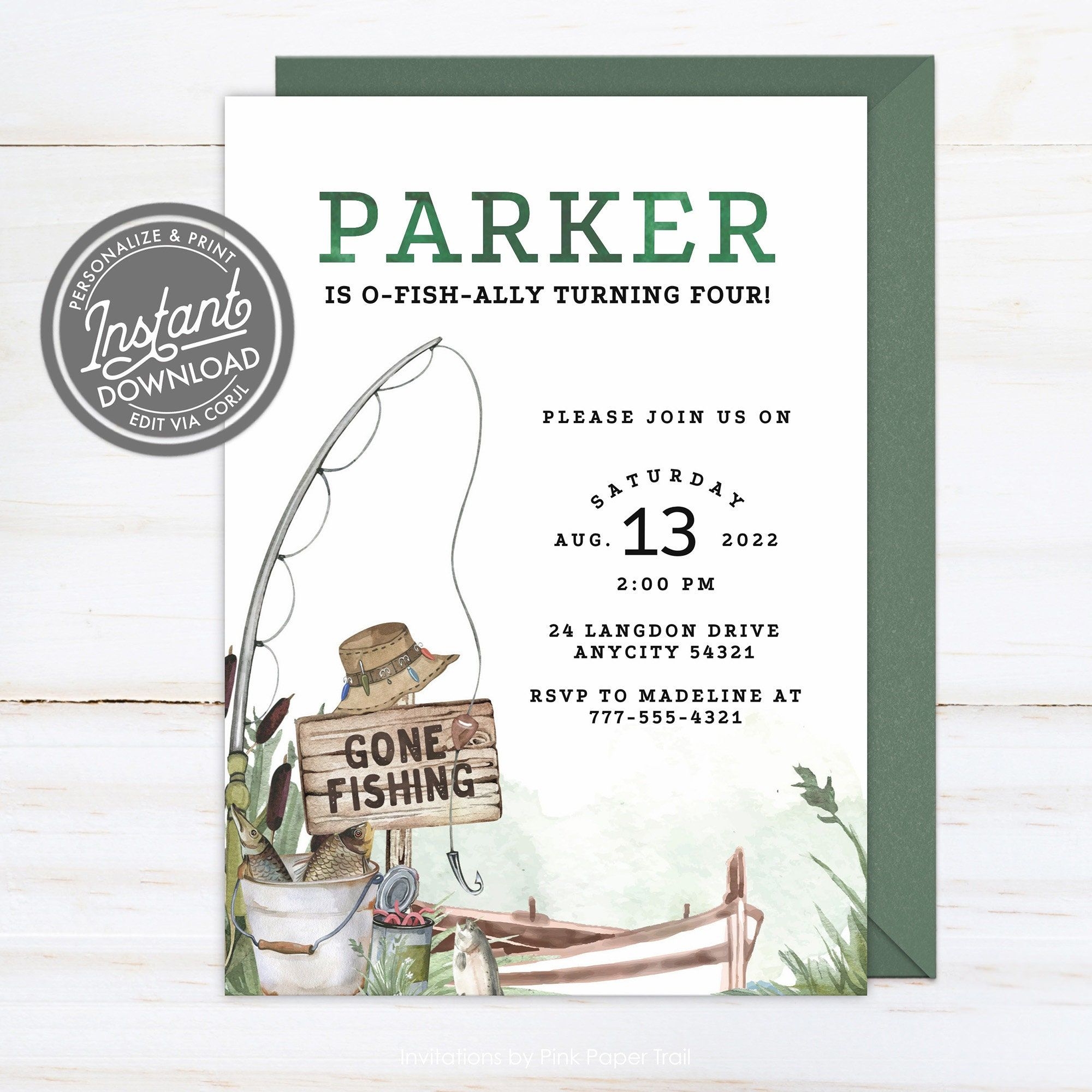 EDITABLE Fishing Birthday Invitation Template O fish ally The Big ONE