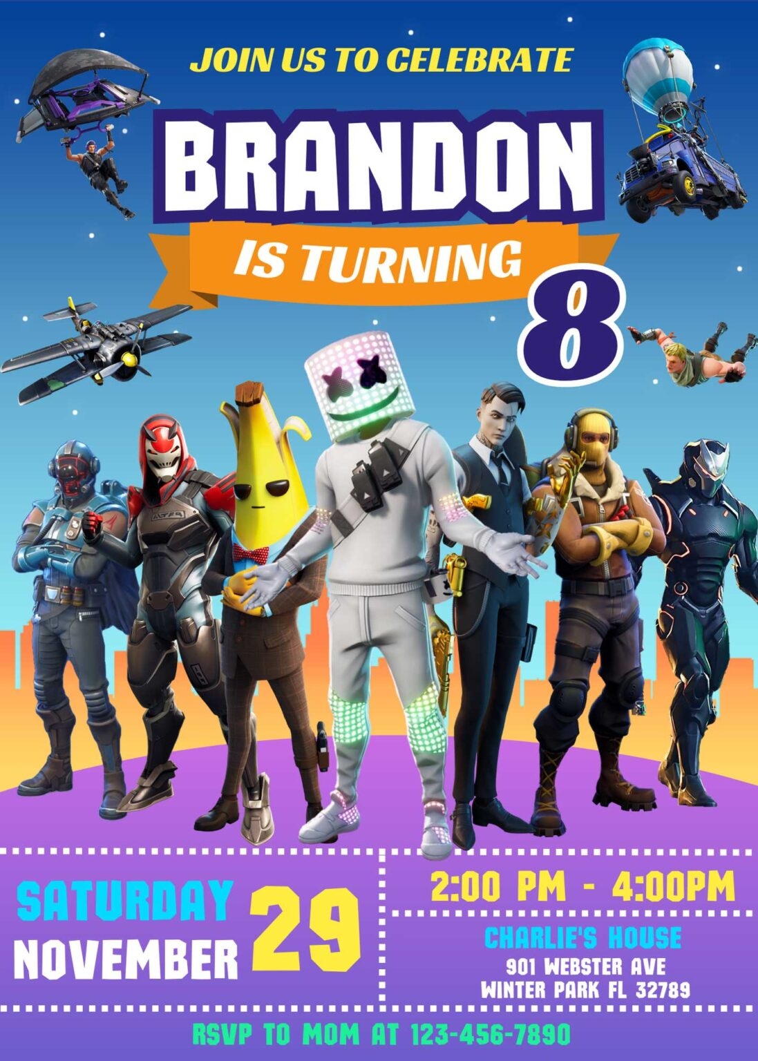 Editable Fortnite Birthday Invite Template Awesome Invitation