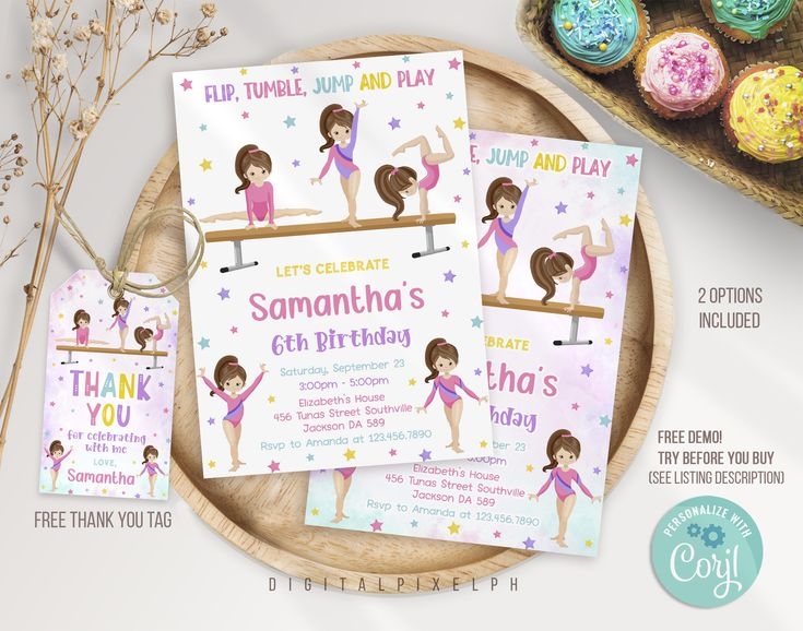 Editable Gymnastics Invitation Gymnastics Birthday Invitation 