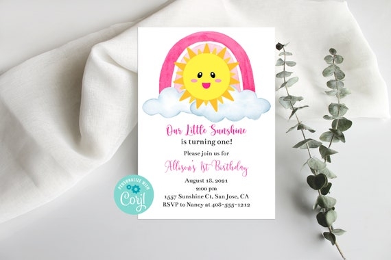 Editable Little Sunshine Invitation Template Sunshine Birthday First 