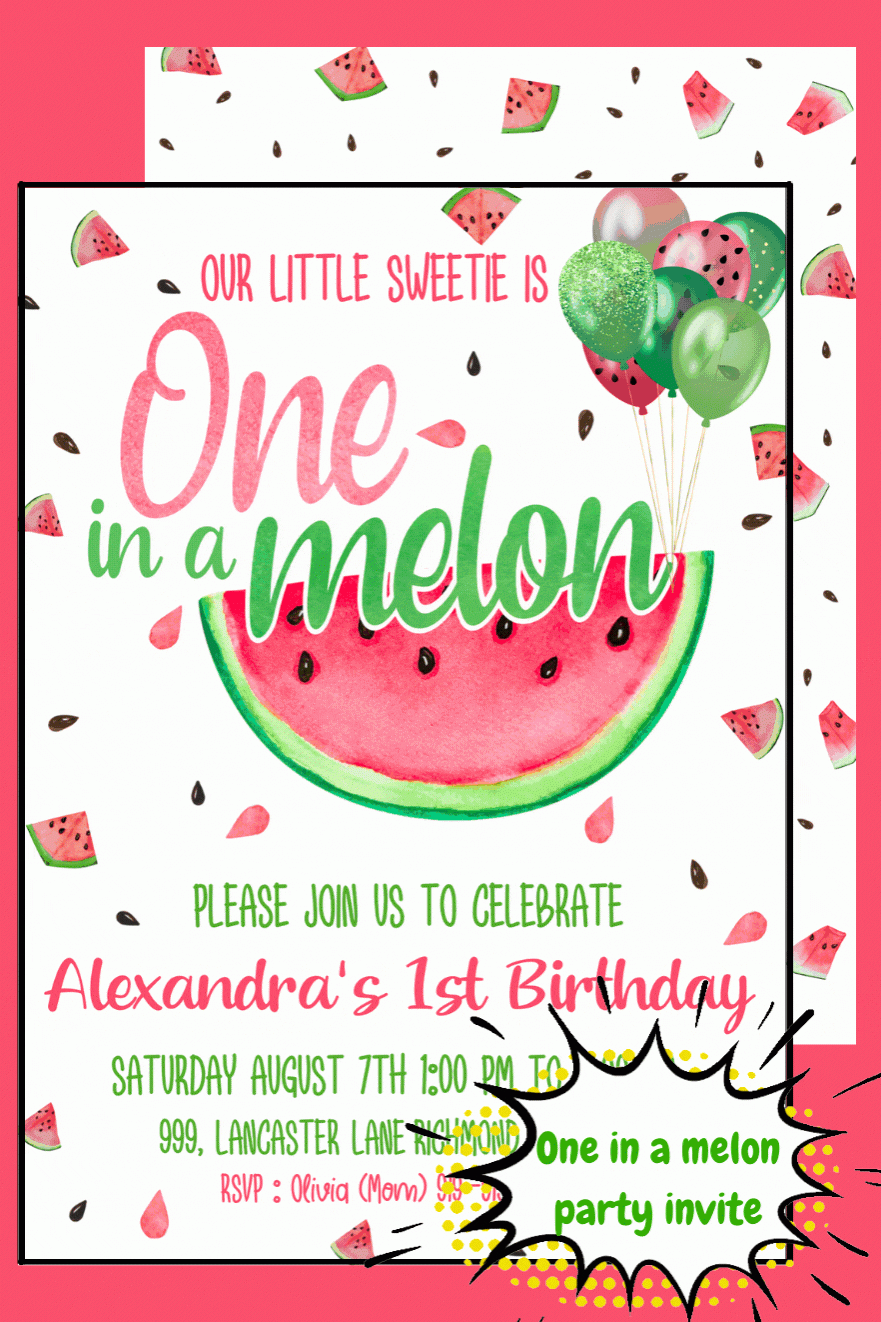 Editable One In A Melon Birthday Invitation Template first Birthday