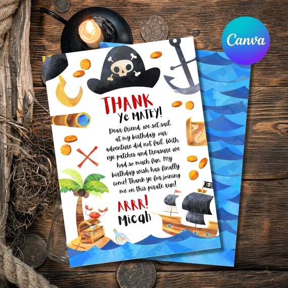 printable pirate thank you cards