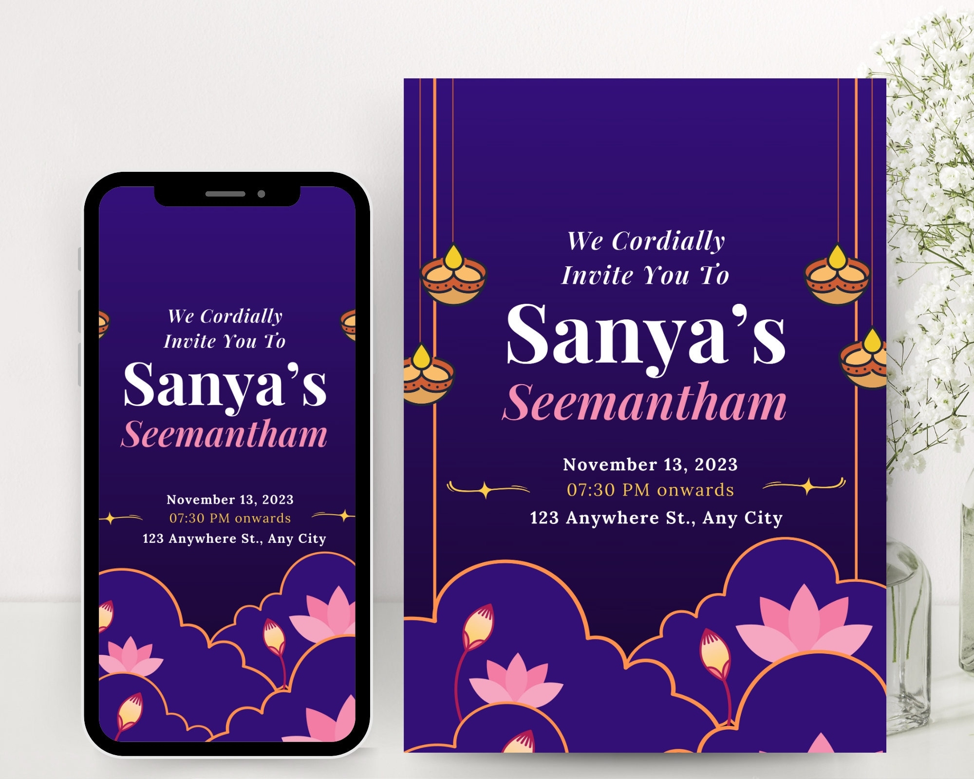 Editable Seemantham Invitation Template Seemantham Invite Printable 