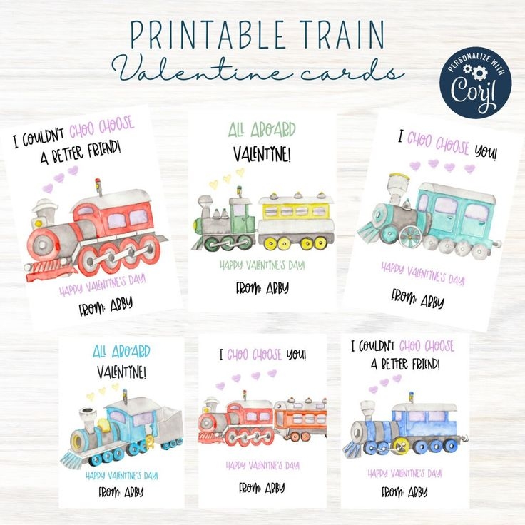 Editable Train Valentine Cards train Valentines kids Valentine Cards 