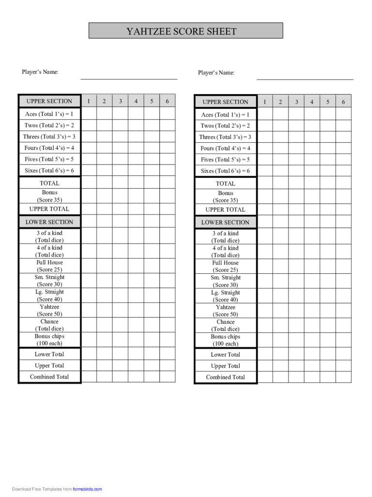 printable yahtzee score card online