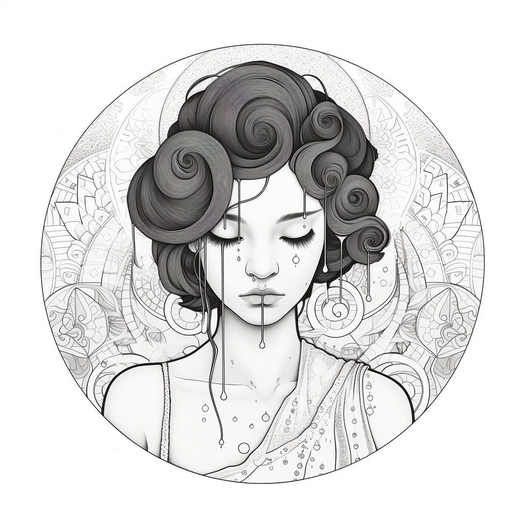 Elegant Sad Girl Mandala Color Page Coloring Page