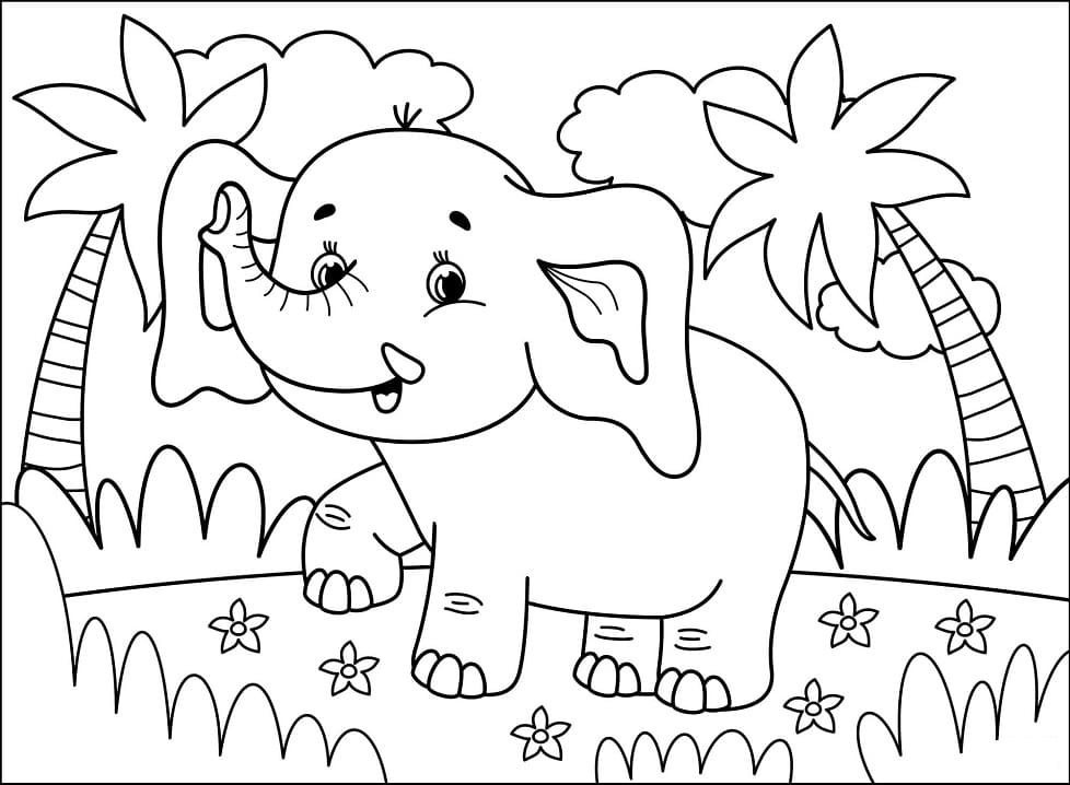 free coloring page of an elephant