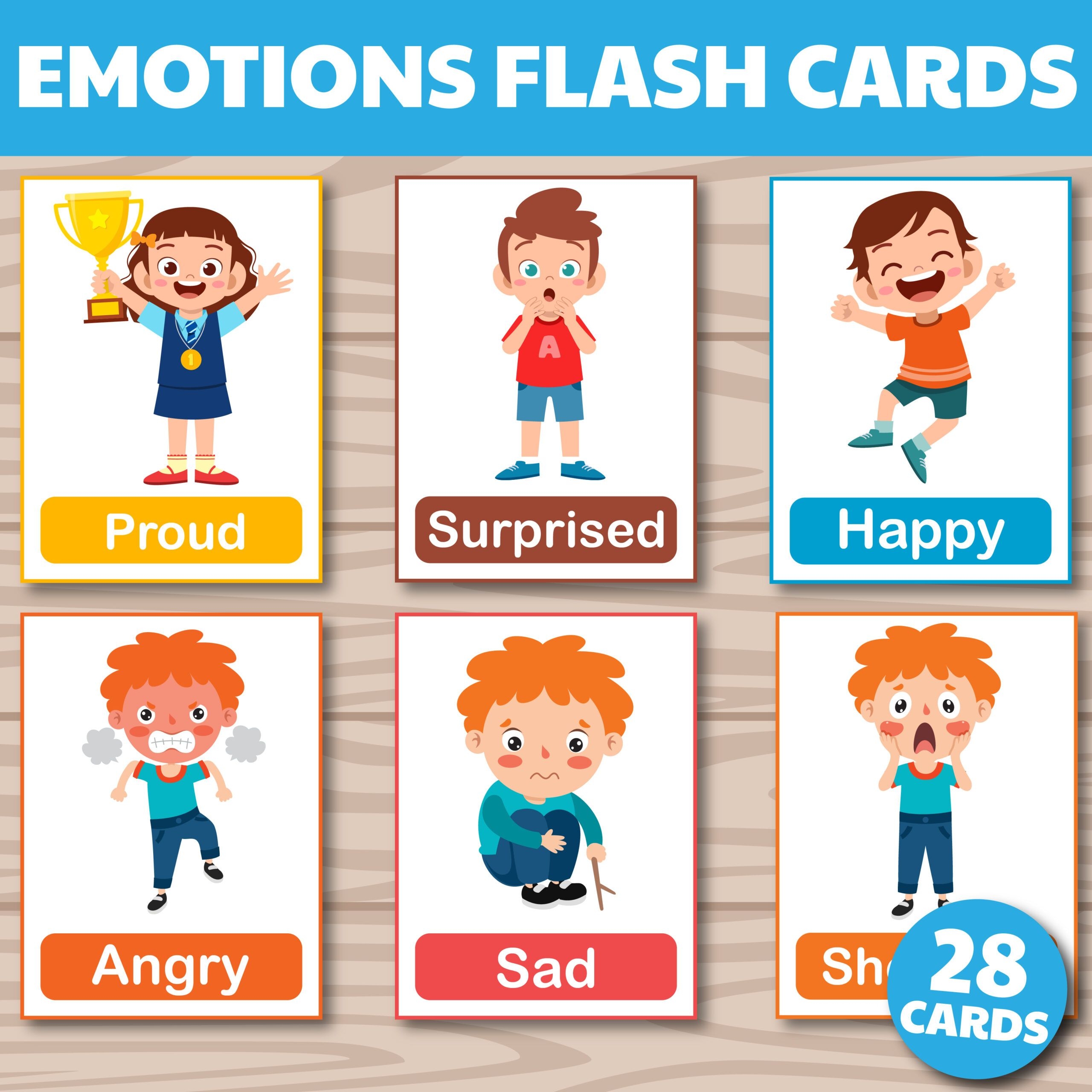 EMOTIONS And Feelings Printable Flashcards For Kids 28 Emotions 