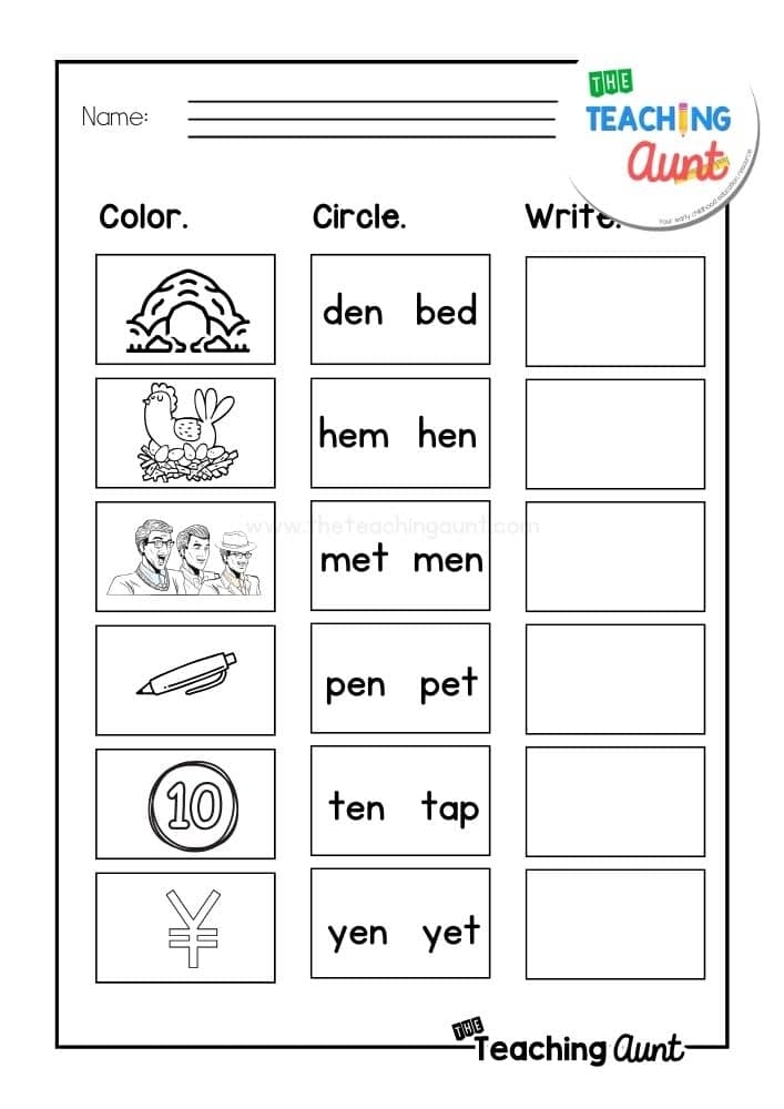 en word family worksheets