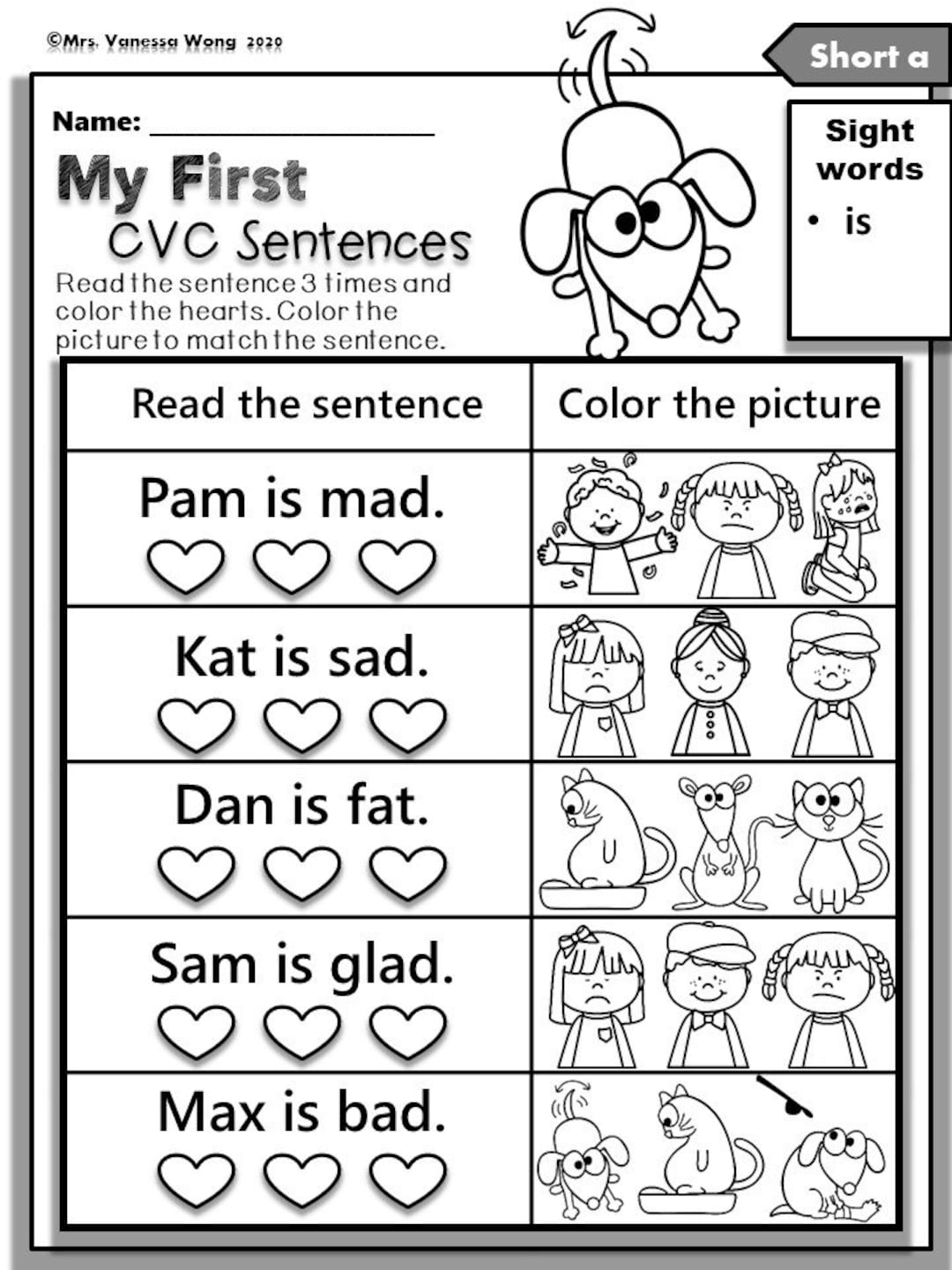 cvc sentences worksheets