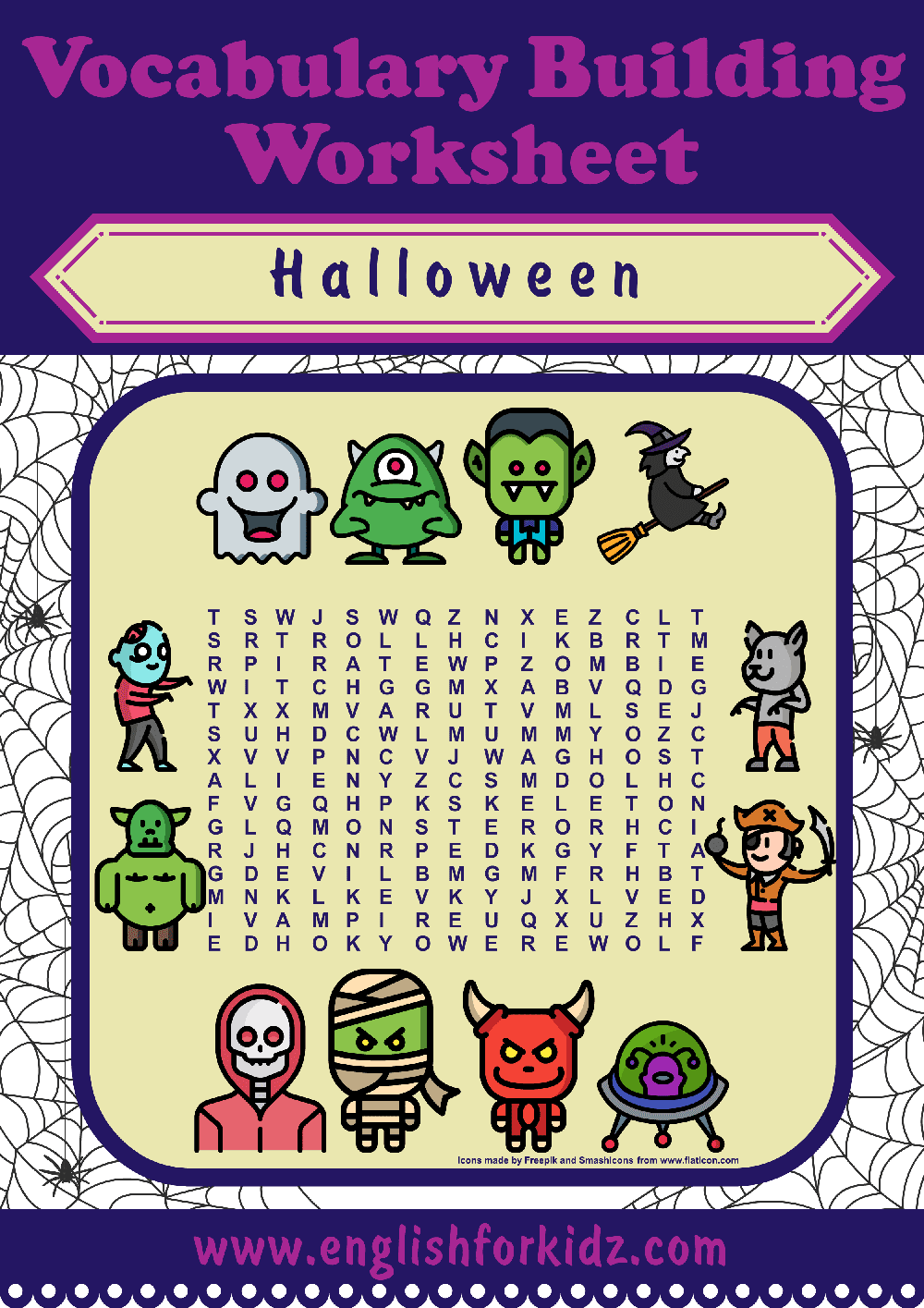 English For Kids Step By Step Halloween Word Search Worksheets