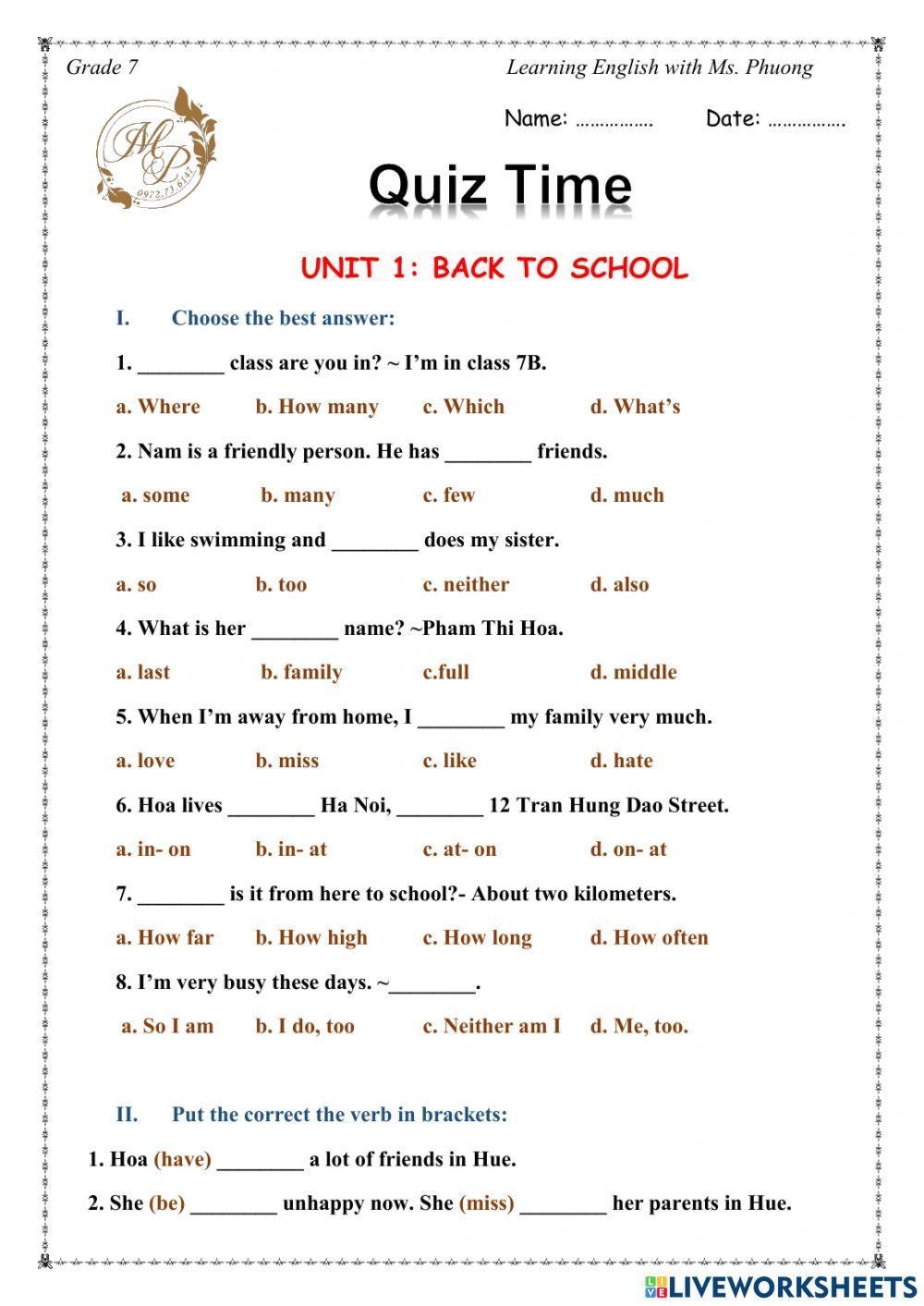 english worksheets for 7th graders