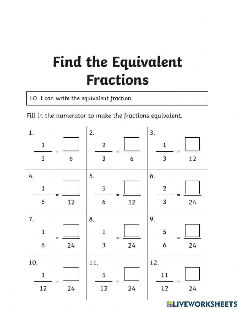 fraction equivalent worksheets