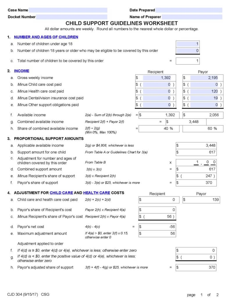 Error In Child Support Guidelines Worksheet Published By The Court 