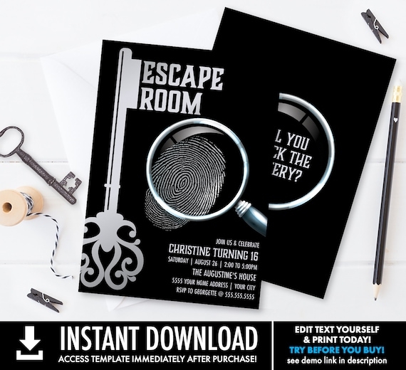 Escape Room Invitation Escape Room Party Mystery Party Invite Self 