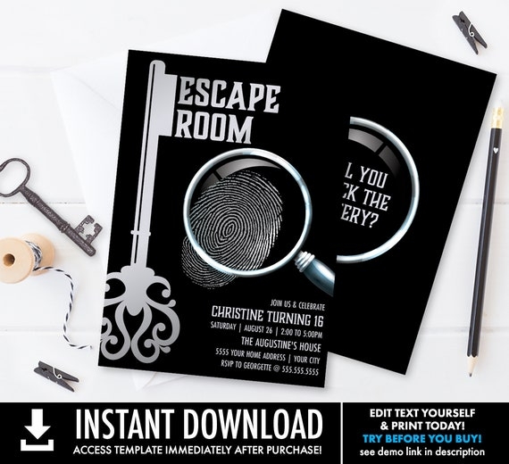 Escape Room Invitation Escape Room Party Mystery Party Invite Self