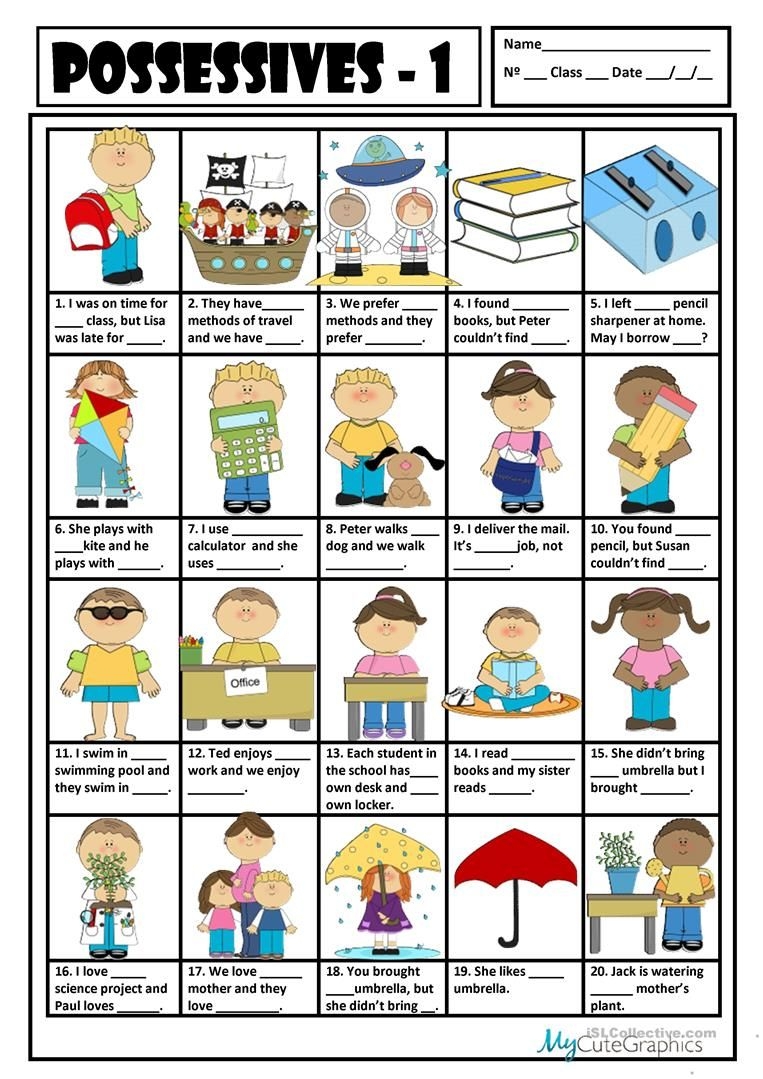possessive adjectives free printable worksheets