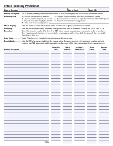 Estate Inventory Worksheet 5 Examples Format Pdf Tips