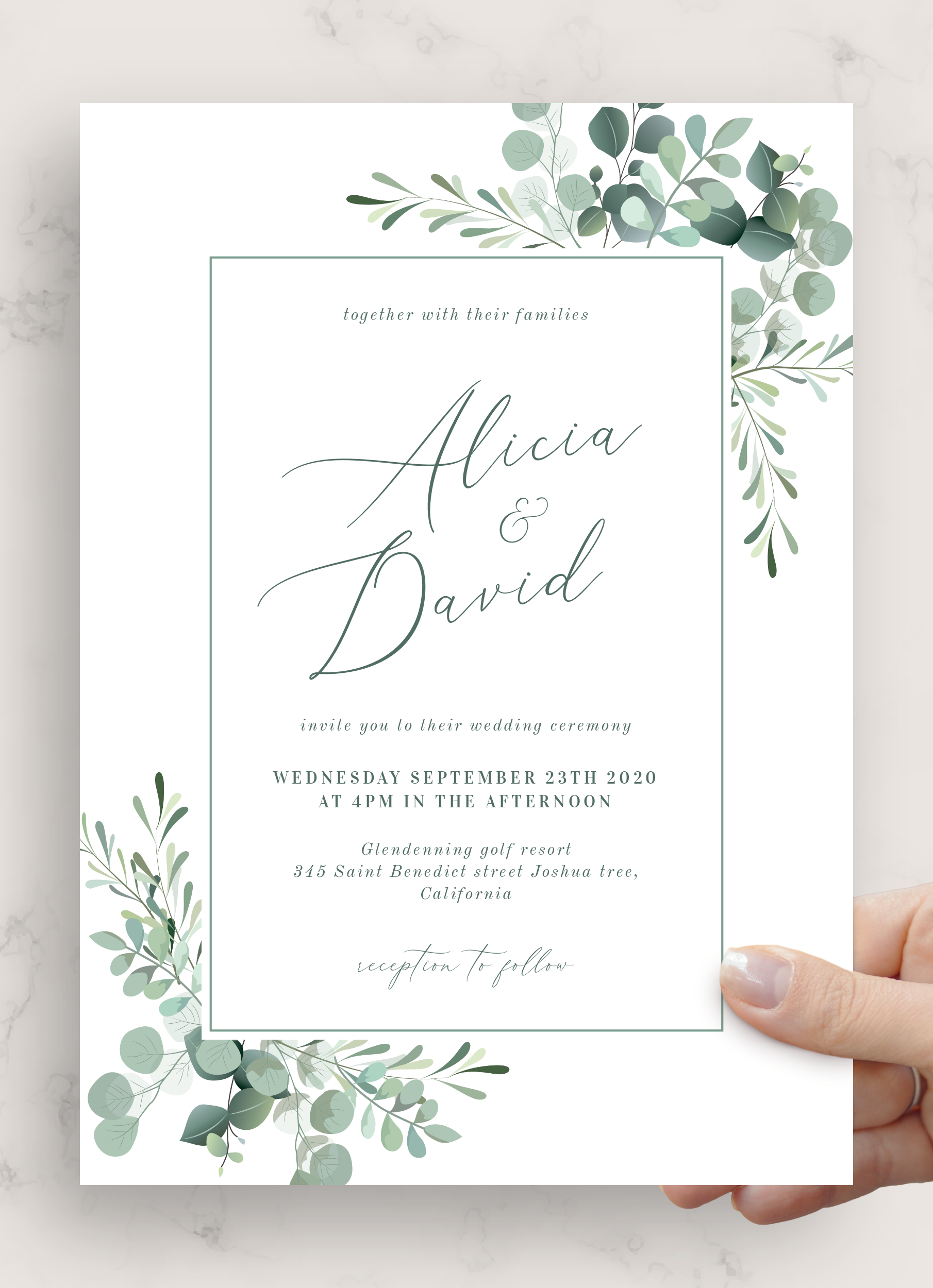 eucalyptus wedding invitation template free