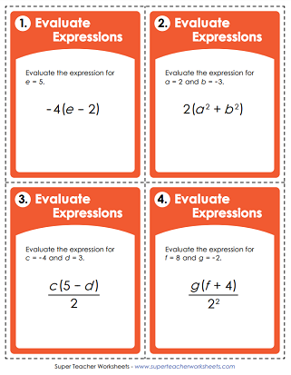 evaluate algebraic expressions worksheet