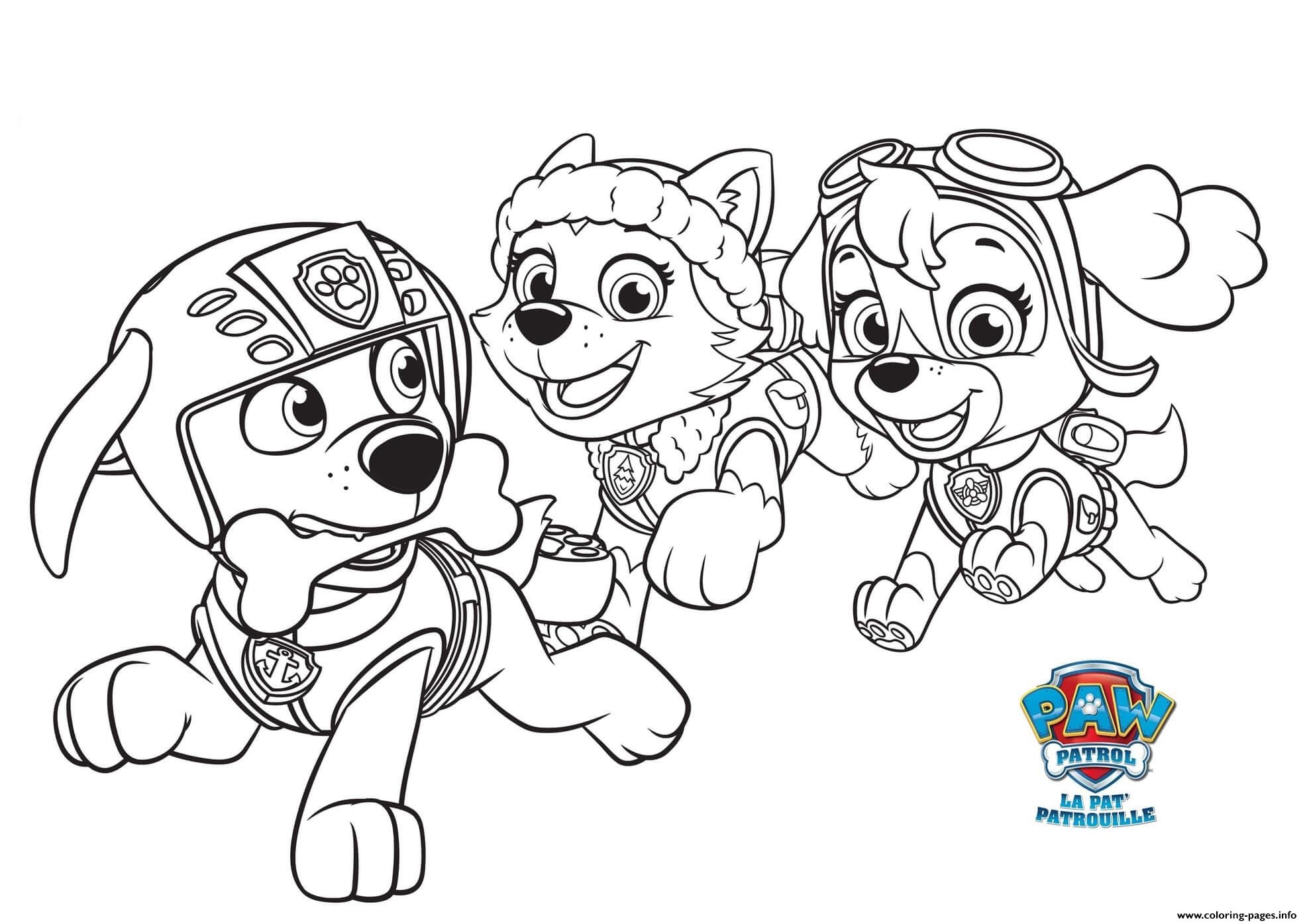 Everest Zuma Skye Paw Patrol Coloring Page Printable
