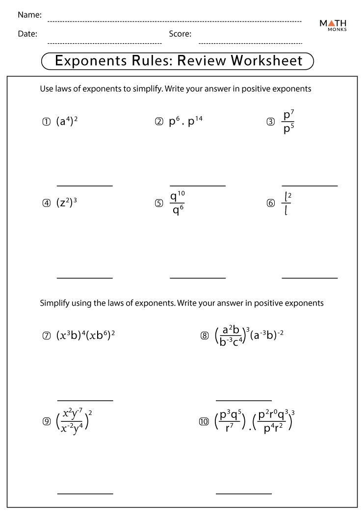 Exponents Worksheets With Answer Key Worksheets Library