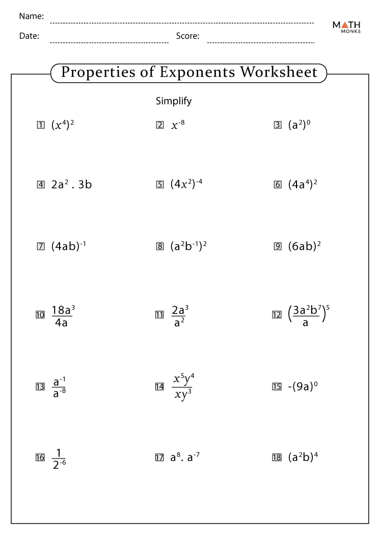 exponent rules worksheet pdf