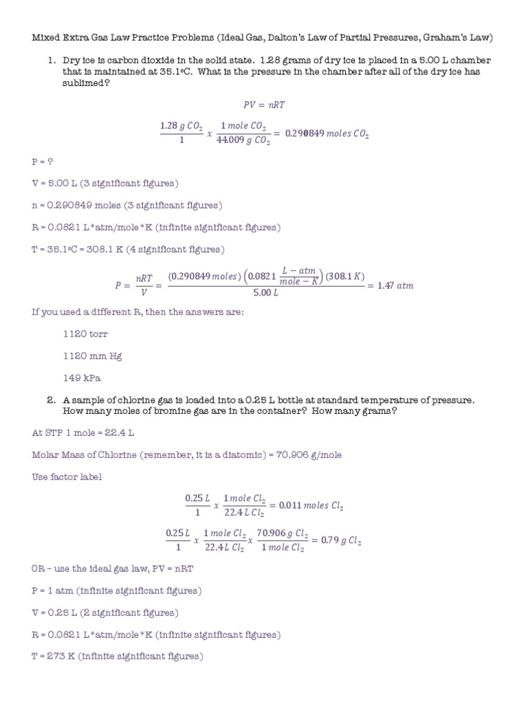 Extra Practice Mixed Gas Law Problems Answers PDF PDF Worksheets 