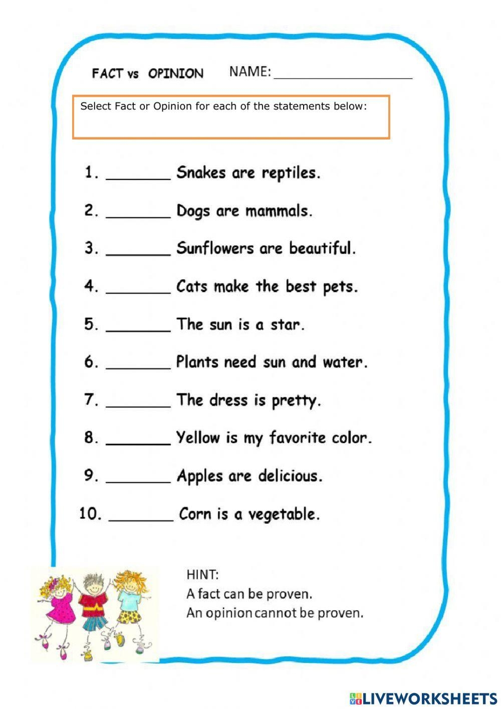 fact and opinion worksheet