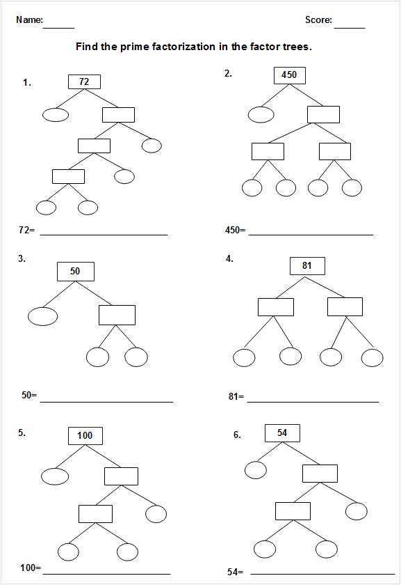 factor trees worksheets