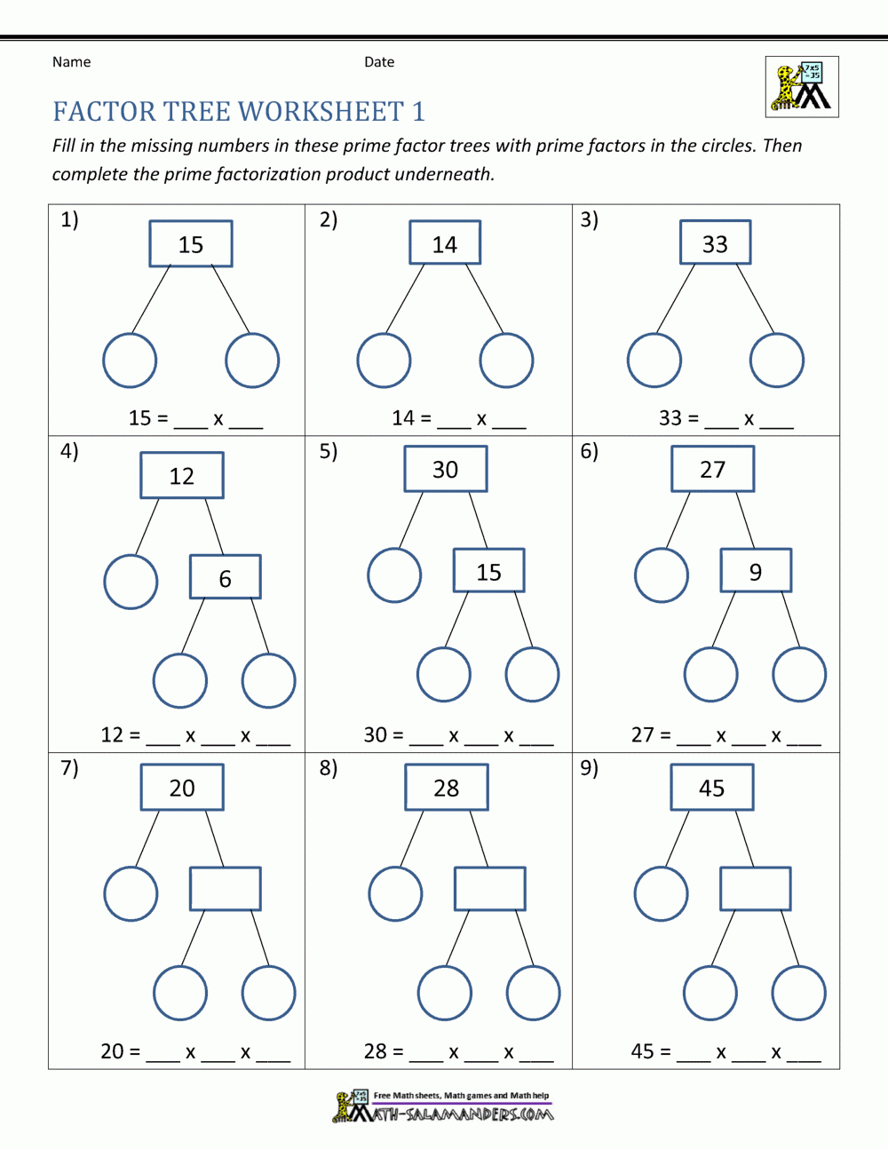 Factor Trees Worksheets Pdf FactorWorksheets