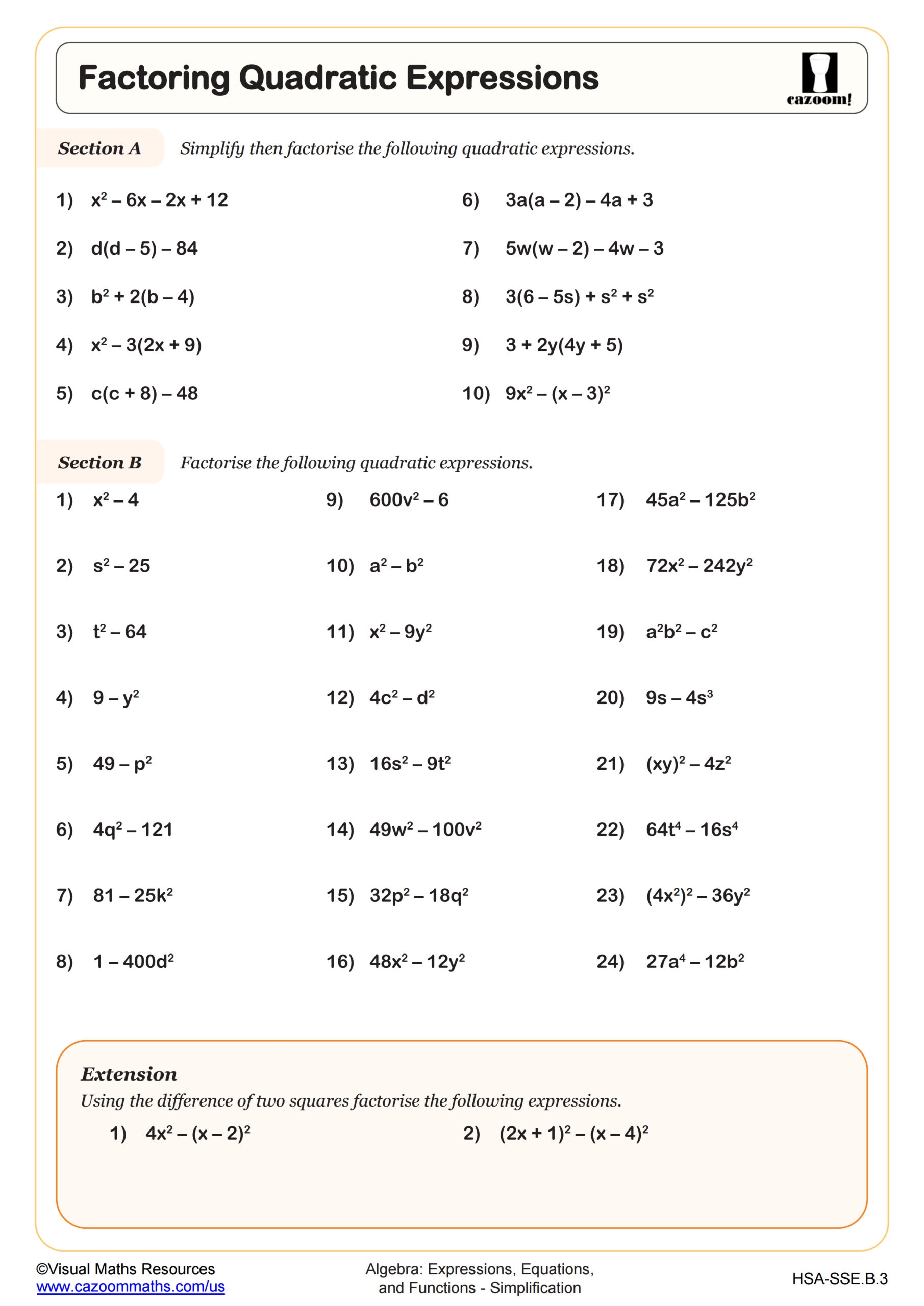 factoring worksheet with answers pdf