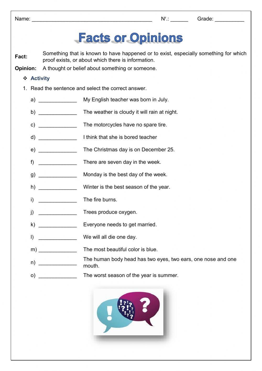 Facts Or Opinions Worksheet Live Worksheets Worksheets Library