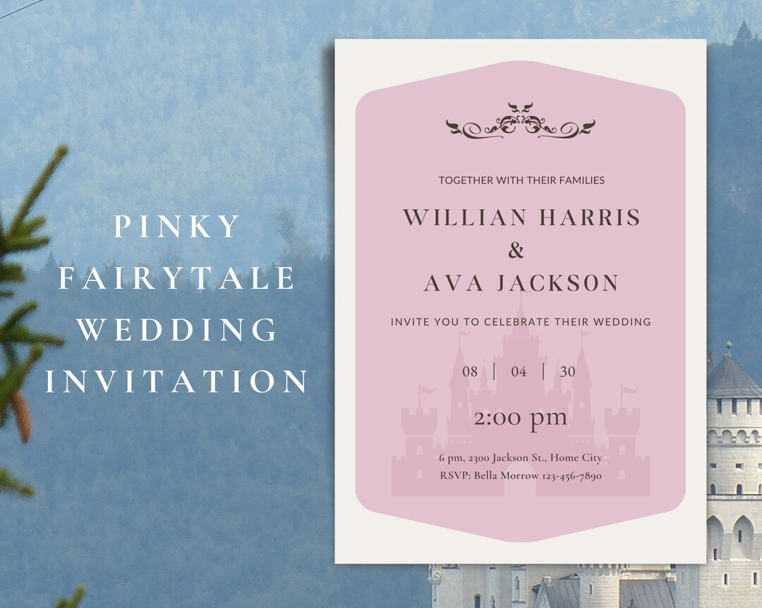 Fairytale Wedding Invitation Templates Pink Blue Wedding Invitation 