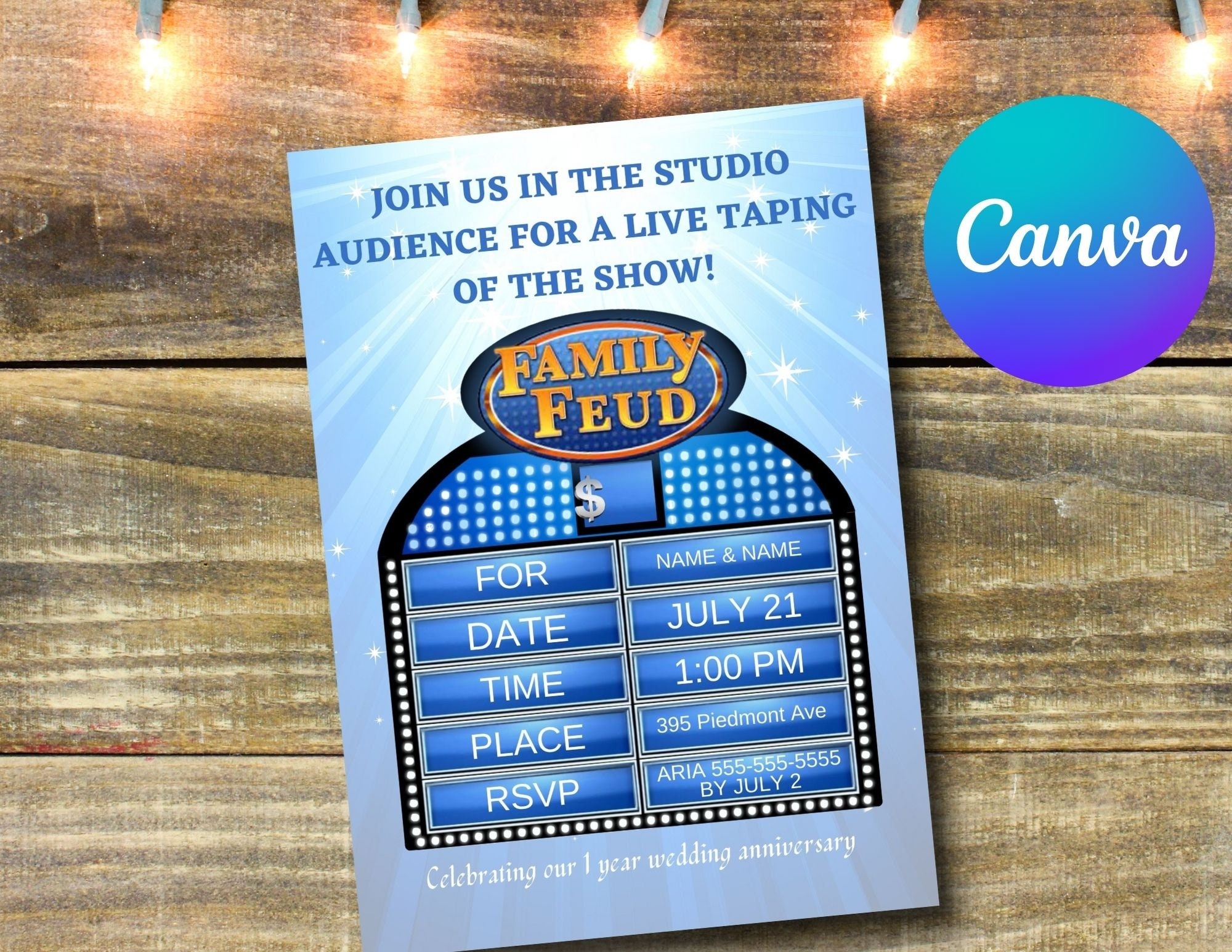 Family Feud Invitation Canva Template 5 quot x7 quot Invitation And RSVP