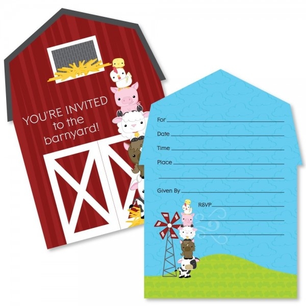 Farm Animals Shaped Fill in Invitations Baby Shower Or Birthday 