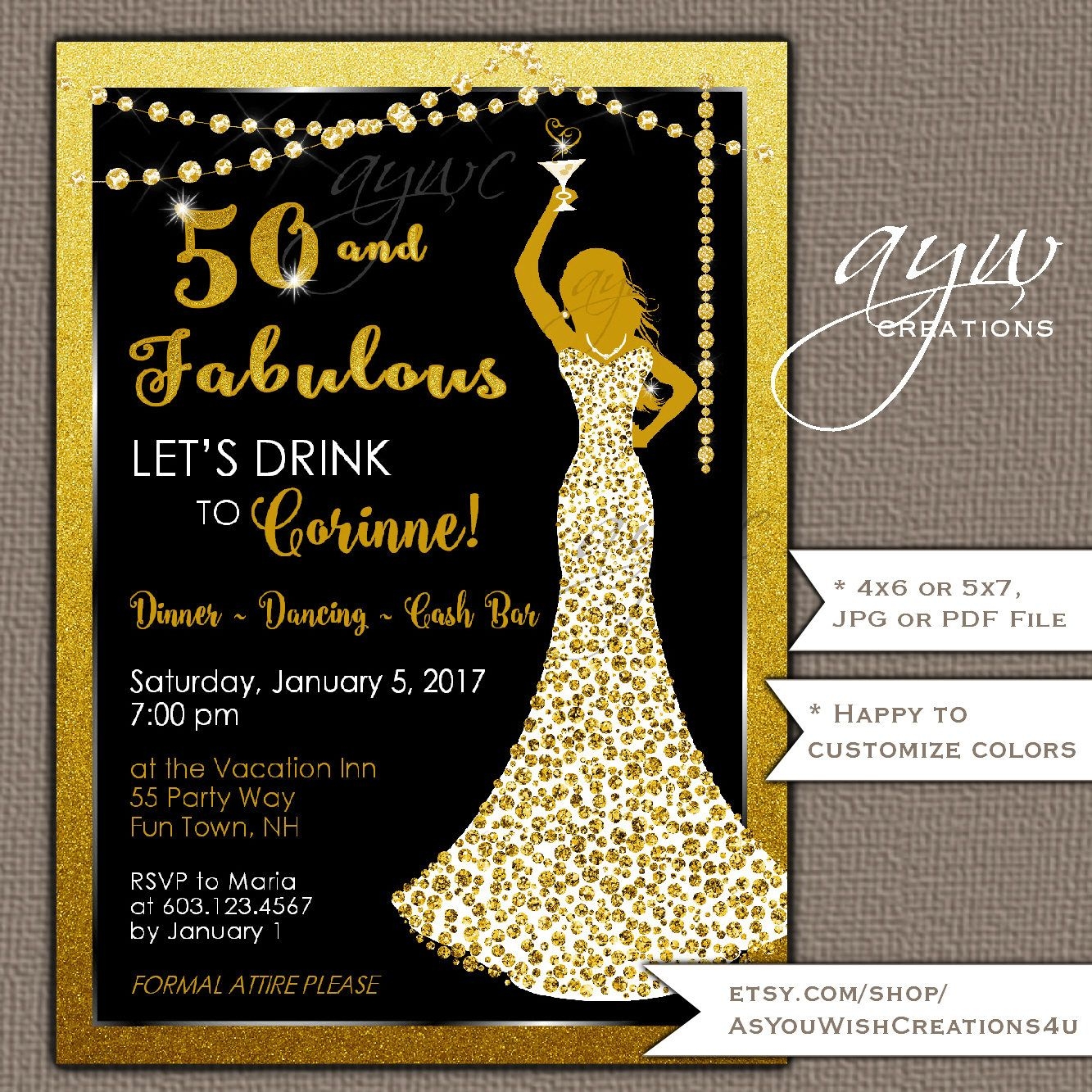 female 50th birthday invitation templates