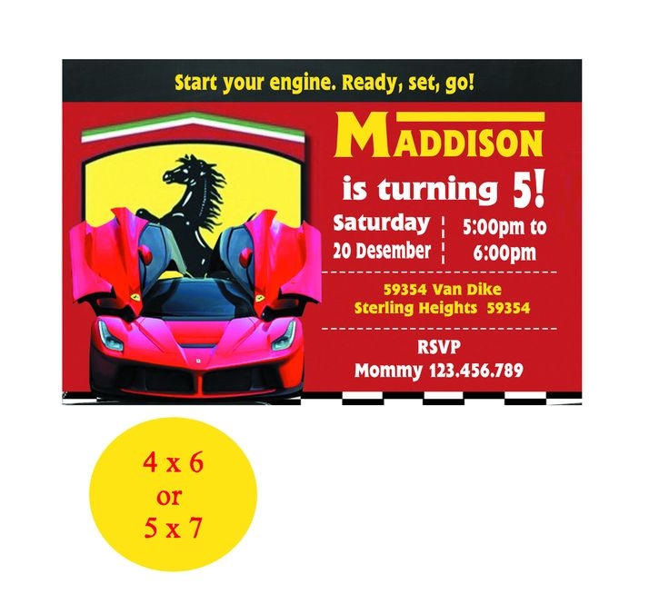 Ferrari Birthday Invitation Ferrari Invitation Ferrari Birthday