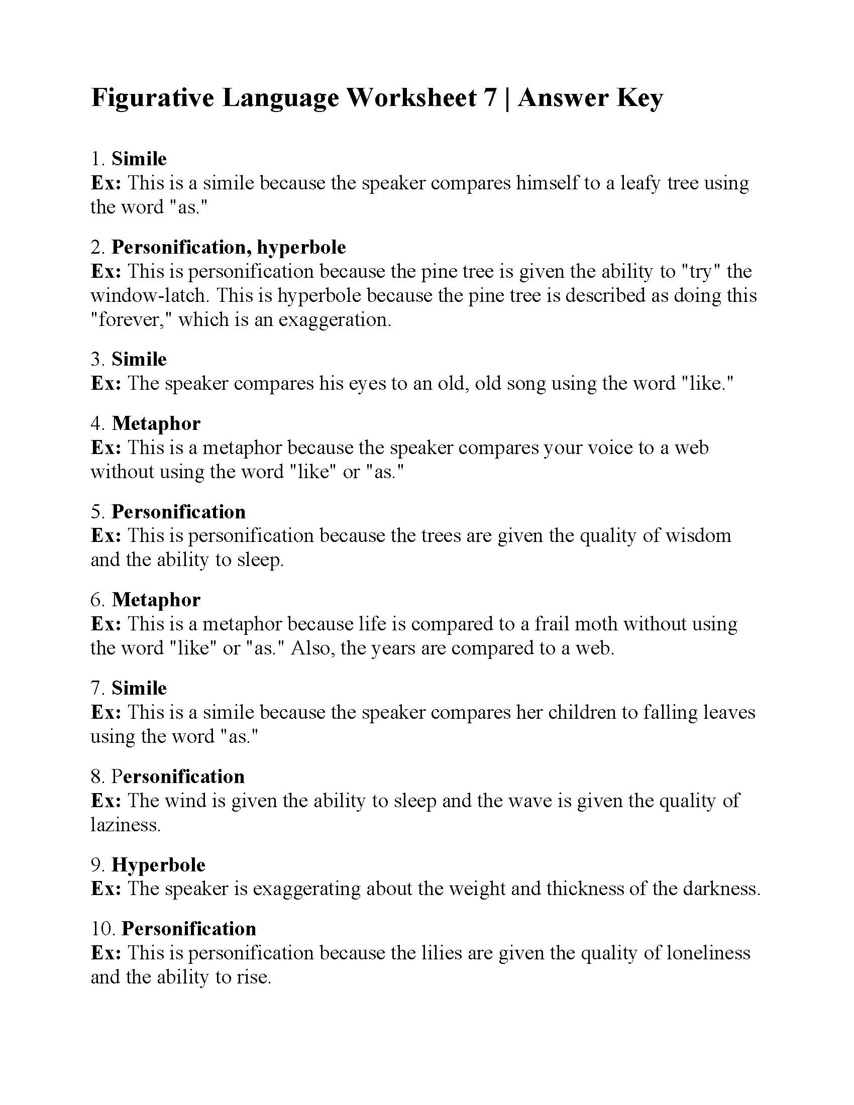 figurative language worksheets with answers pdf
