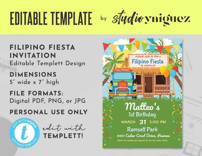 Filipino Party Birthday Party Editable Invitation Filipino Fiesta 