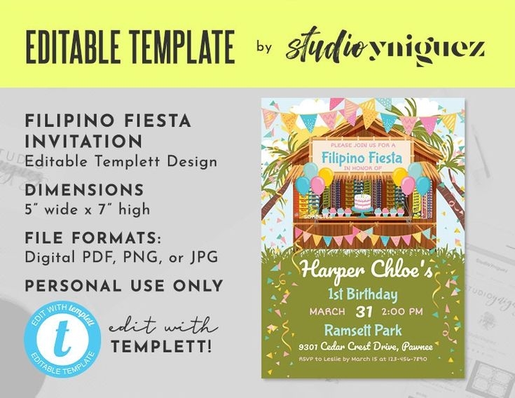 Filipino Party Birthday Party Editable Invitation Filipino Fiesta