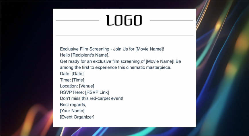 Film Screening Invitation Email