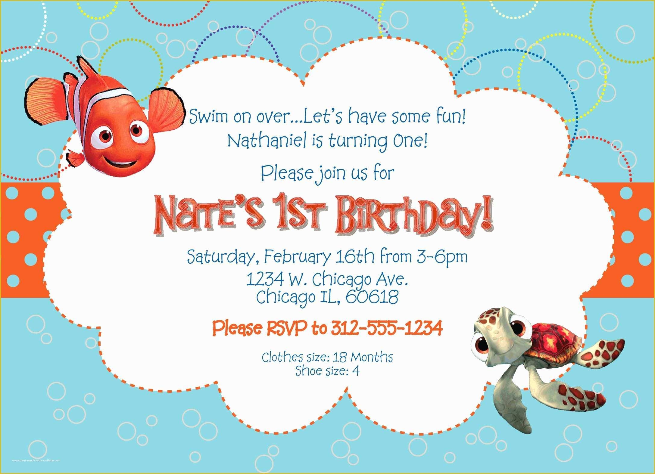 Finding Nemo Invitation Template Free Of Finding Nemo Invitations 