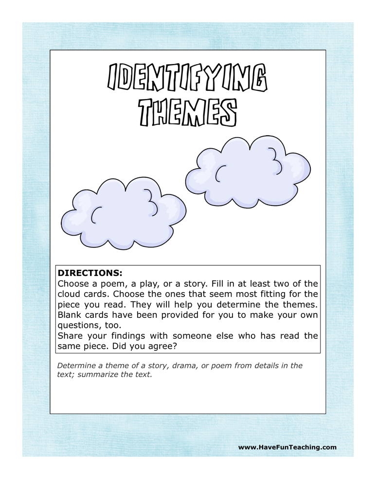 identifying theme worksheets