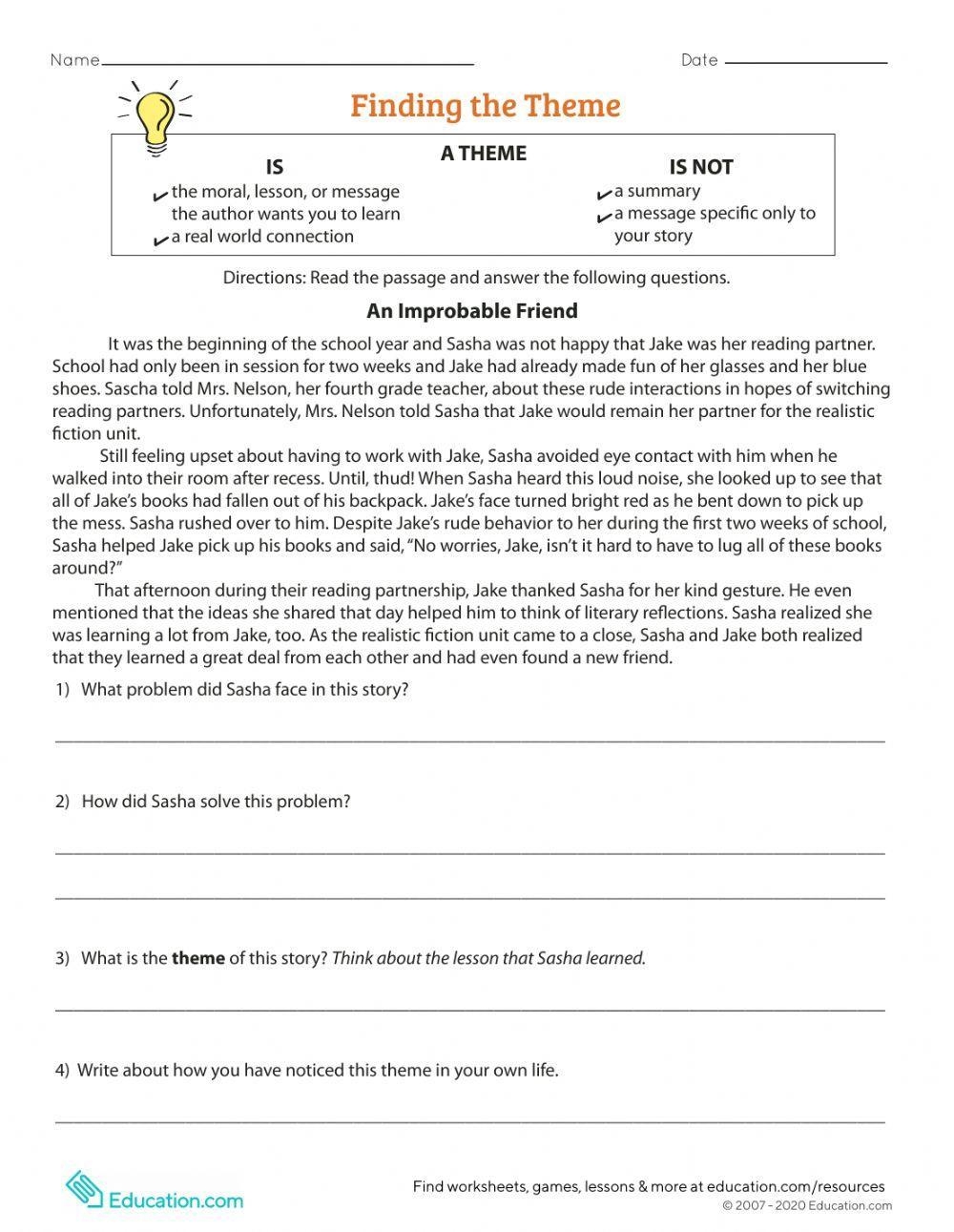 Finding Theme Worksheet Live Worksheets Worksheets Library