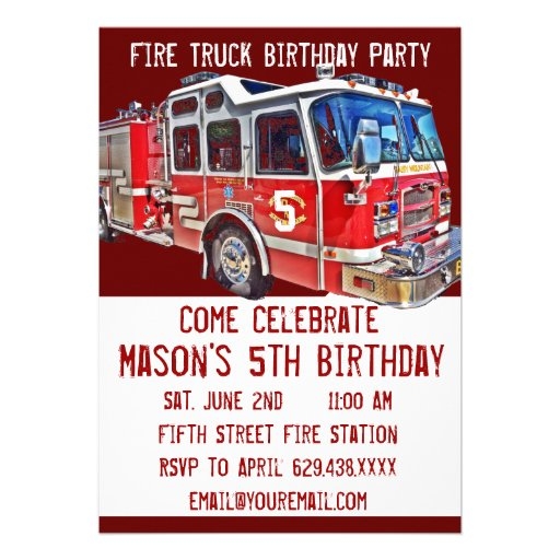 Fire Truck Engine Firefighter Birthday Invitations Zazzle