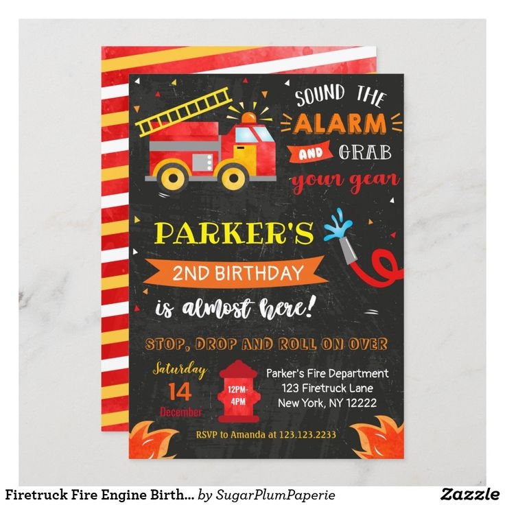Firetruck Fire Engine Birthday Party Invitations Zazzle Fire Engine