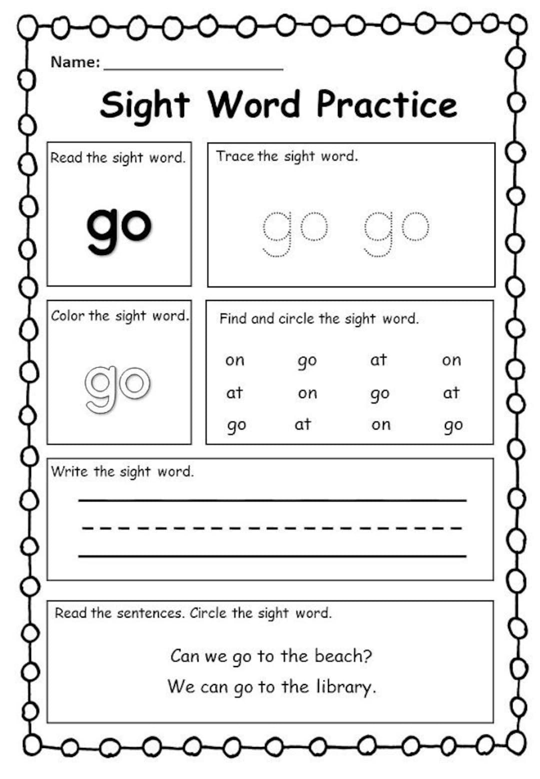 first grade sight words worksheets