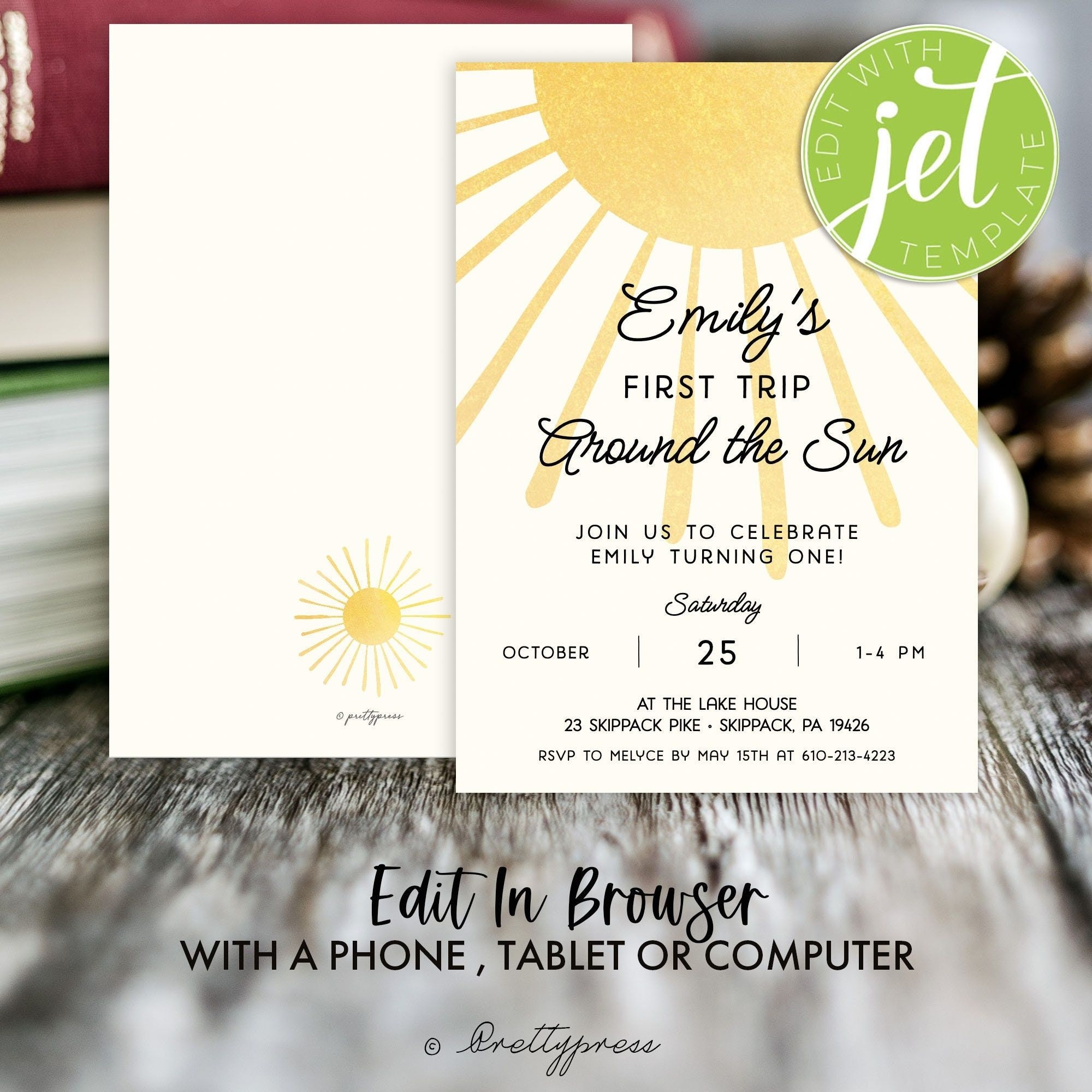 First Trip Around The Sun Birthday Editable Invitation Gender Neutral