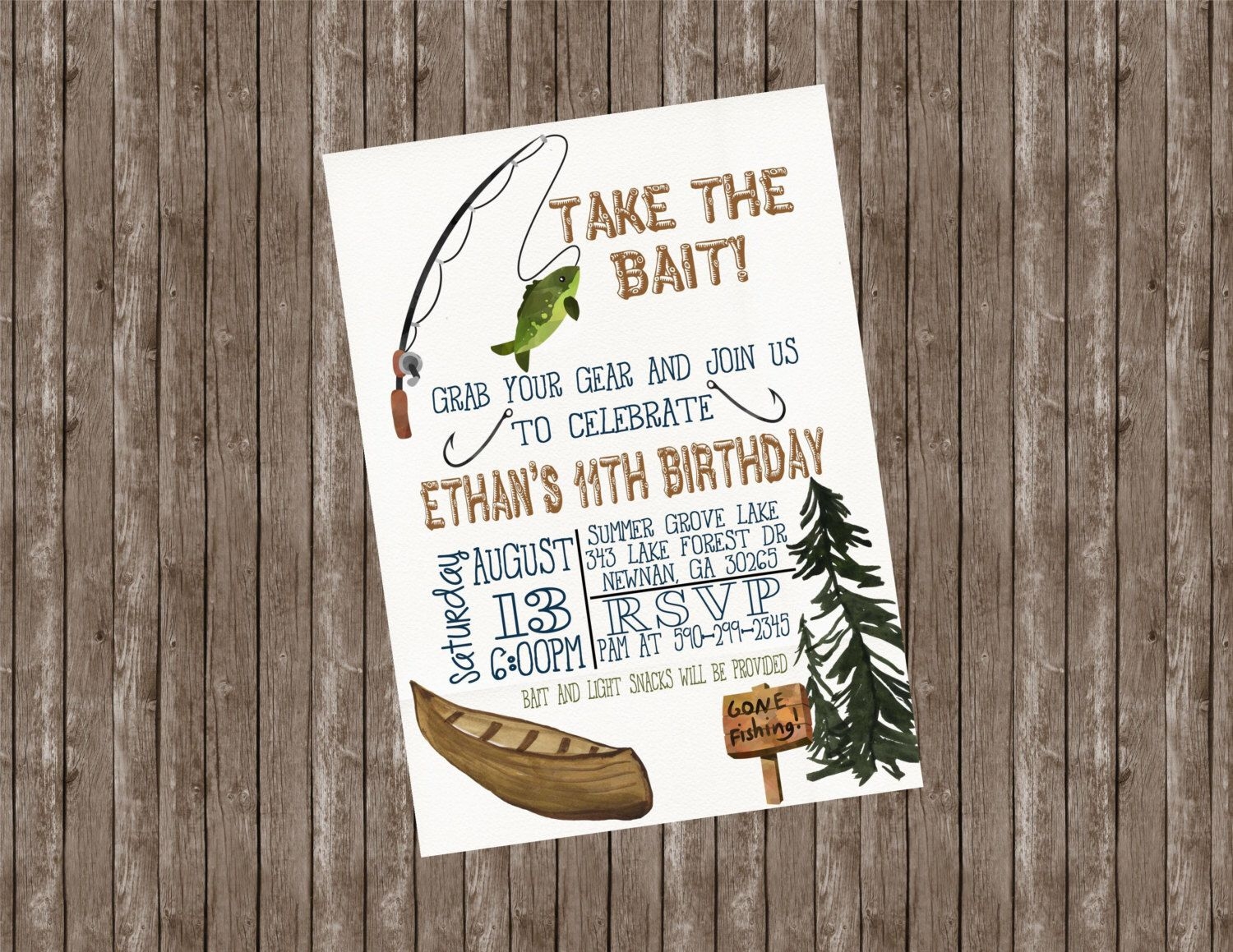 Fishing Birthday Invitation Gone Fishing Birthday Invite Rustic